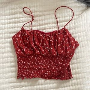 Red Tank top. Cropped top. Flower Pattern. Cinched waist.